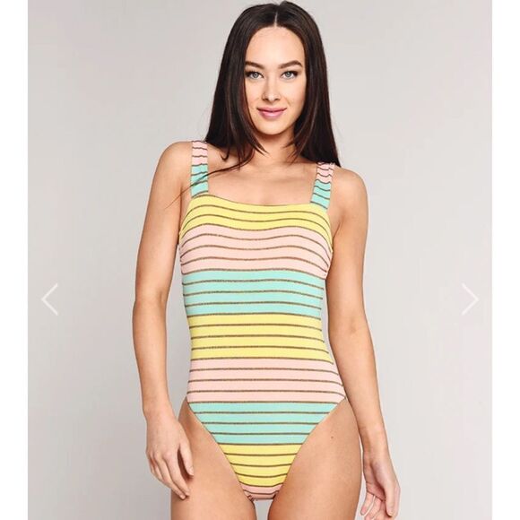 Trina Turk Metallic Stripe High-Leg Maillot One-Piece Swimsuit 8 - Picture 1 of 11